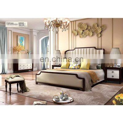 European king size classic beds leather cover wooden luxury bedroom furniture