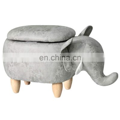 Animal stool Series Upholstered Ride-on Storage Ottoman Footrest Stool with Vivid Adorable Animal-Like Features (Grey Elephant)