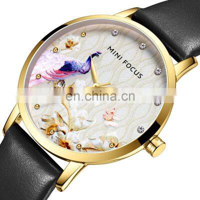 MINI FOCUS 0330L Fashion Casual Women Quartz Watches Waterproof Black Leather Strap Brand Luxury Watches Ladies Wristwatches