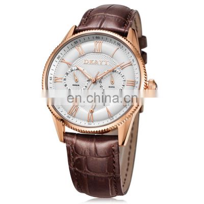 High Quality Customized Classic Mens Watches Luxury Brown Genuine Leather Strap Watch