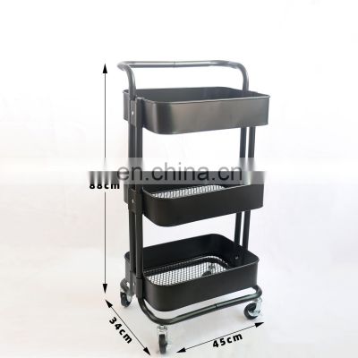Wholesale 3-Tier Utility Rolling Cart with Large Storage and Metal Wheels for Office Kitchen Bedroom Trolley cart