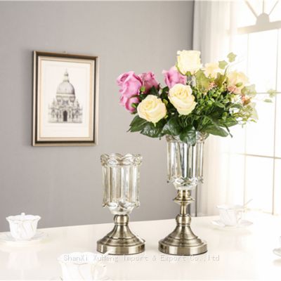 Decoration Glass vase Home Decor Classical European Bronze Crystal Table Metal Flower Rose Vase For Home Weddings