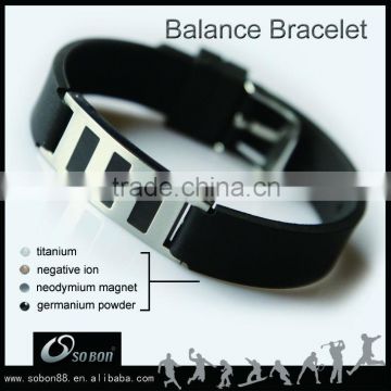 silicone titanium health bracelet with metal clasp laser engraving