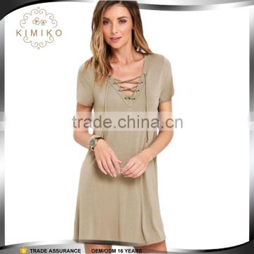 Latest Fashion Design Women Casual Dress With V_Neck China Factory