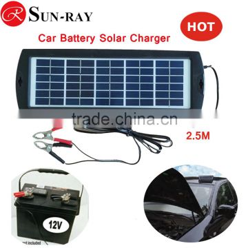 Popular Solar Trickle Car Charger with 3W 12V Battery Charger For Cars, Boats, Trucks, Motorcycle Vehicle