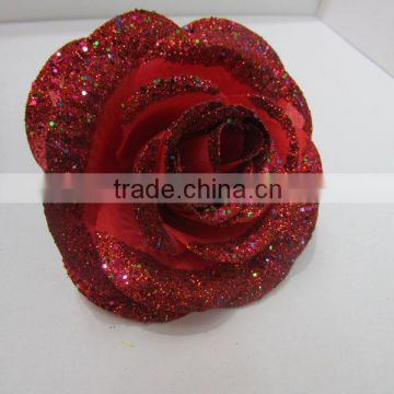 2014 hot style artificial silk glitter Chines rose flower heads(AM-F-015)
