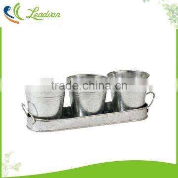 Small garden decorative galvanized metal flower pots set