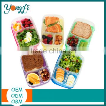 Portable Plastic Lunch Box with 3 Compartments