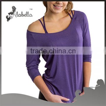 Double layers yoga long T-shirt back cross straps long sleeves for women