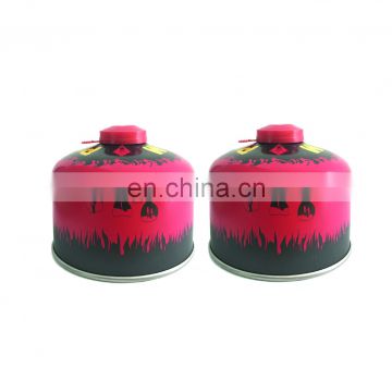Outdoor alpine butane gas canister and tin aerosol can