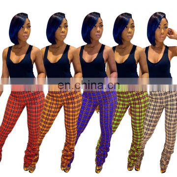 2020 Hot Wholesale Women's New Print Plaid Flare Trousers
