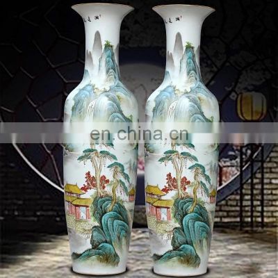 China landscape painting ceramic large floor vase for decoration