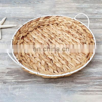 Best Seller Vintage Round Wicker Tray, Decorative Water hyacinth Serving Tray