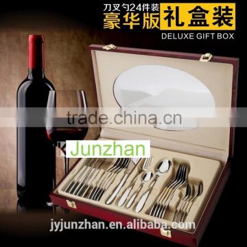 Stainless cutlery 24pcs with leather box, cheap nice unique