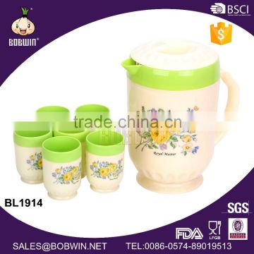 Hot selling flower print plastic water jug with 6 cups