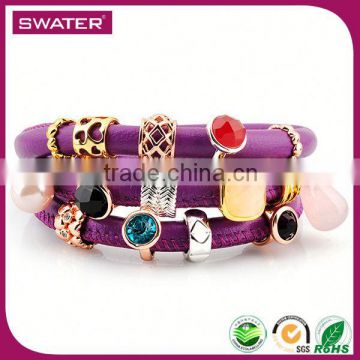 Latest Product In 2016 Purple Bead And Leather Bracelet