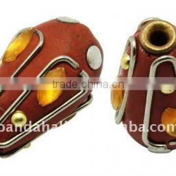 Handmade Indonesia Beads, with Brass Core, Drop, Sienna, about 13x20mm, hole: 2mm(IPDL-A008-2)