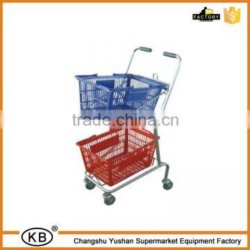 2 tier basket shopping hand trolley 4 wheels