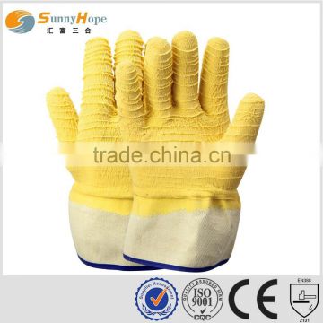 safety cuff yellow rubber latex coated gloves