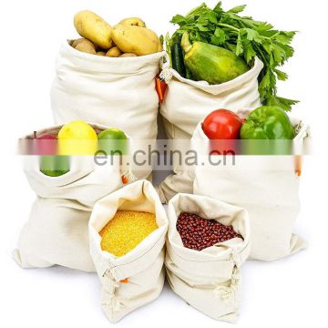 Reusable Cotton Grocery Produce Bags, Washable Premium Eco Friendly Bags With Drawstring, Canvas Muslin Vegetable bag