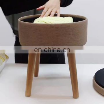 Widely used living room furniture  storage ottoman seat portable velvet stool with wood legs