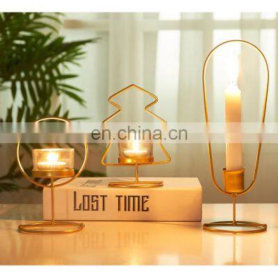 Creative Simple Geometric Metal Iron Candlestick Romantic Tealight Candle Holder For Table Decoration