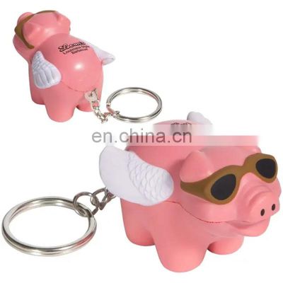 High quality flying pig shaped PU foam key chain anti stress reliever ball