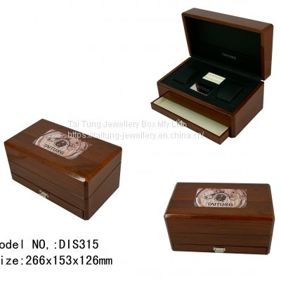 Luxury 3 Slots High Glossy Lacquer Champagne Double-Deck Wood Watch Package Case