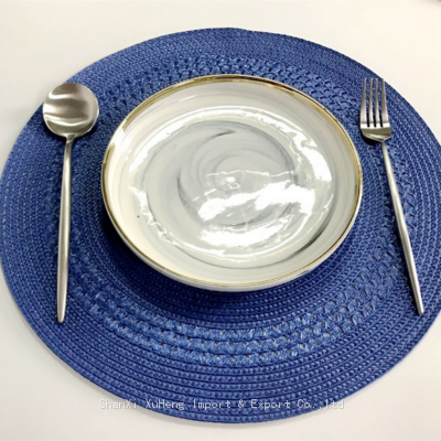 Factory Directly Wholesale 15 inches Round Blue Colored Washable Woven Non-Slip Place Mats For Dinning Table Decoration