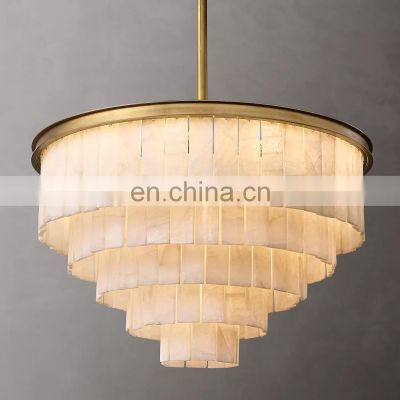 Glace Alabaster Round Chandelier Farmhouse 5 Tier Hanging Modern Ceiling Pendant Light Fixtures for Dining Room Entryway Bedroom
