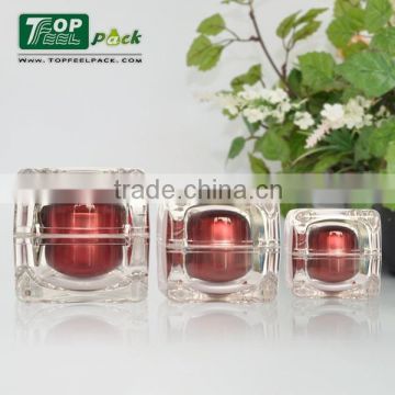2015 Luxury Red Cubic Cosmetic Plastic Acrylic Jar for Essential Cream Bottle