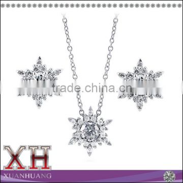 STERLING SILVER CZ SNOWFLAKE EARRINGS AND PENDANT NECKLACE SET