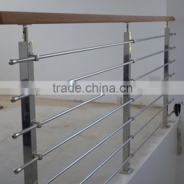 Horizontal Bar railing with Square Posts and wood handrail