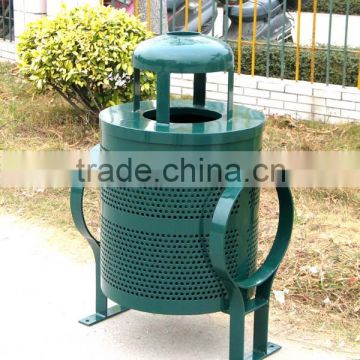 Powder coated metal outdoor dustbin with ashtray