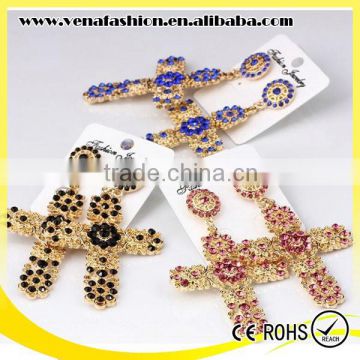 zhejiang mix colors rhinestone long large cross earring