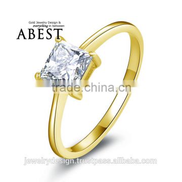 100% 10K Gold Yellow Solitaire Rings Hotting Sale Princess Sona Synthetic Simulated Diamond Engagement Wedding Ring Jewelry Ring