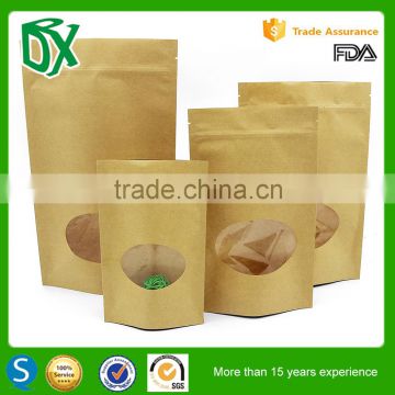 Alibaba China supplier wholesale food grade natural brown kraft paper stand up pouches with ziplock