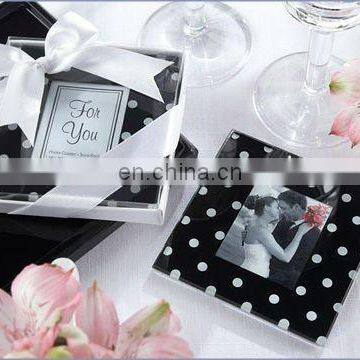 Unique Black and White Polka Dot Photo Coaster Wedding Favors return gift home decor