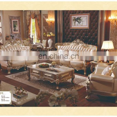 French style antique wooden sofa furniture leather classic sofa set Living room furniture