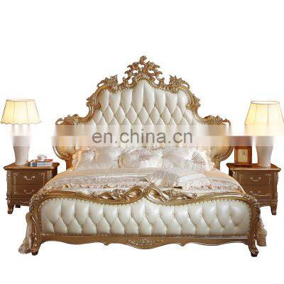 Italian bedroom furniture solid wood household leather bed