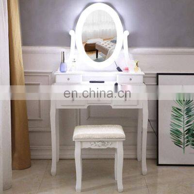 10 led lighted dressing table with mirror and stool