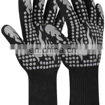 CE Certified Custom Logo 932F & 1472F Oven Grill Mitt Extreme Heat Resistant Fireplace Guantes Silicone BBQ Gloves