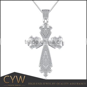 CYW antique large design 925 steling silver cubic zircon jesus cross pendant for men