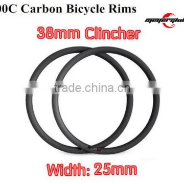 Road bicycle wheel rims 700c 38mm profile 25mm width carbon road bike clincher wheel rims carbon clincher wheel bike rims