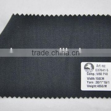 stock worsted 60%wool 40%polyester twill black fabric for suits and jackets