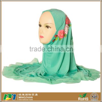 Vintage Green Flower Printed Cozy Viscose Cotton Hijab Inner Scarf For Women
