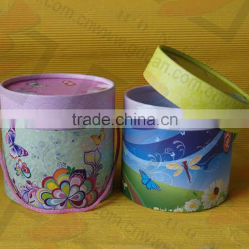 High quality butterfly print roll edged paper boxes cardboard with handle