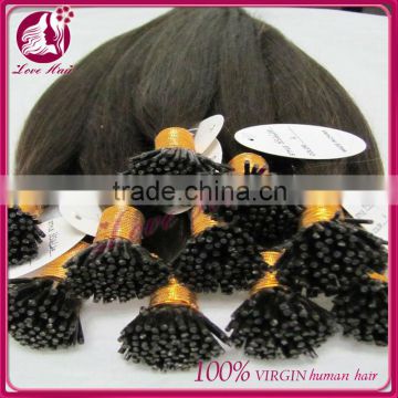 grade 7a 100% Brazilian human hair, wholesale price unprocessed human tip hair,i-tip hair can be dyed