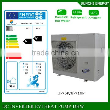 Europe -25C winter floor heating 100~350sq meter villia 12kw/19kw/35kw auto-defrost high COP split EVI air source heat pump cost