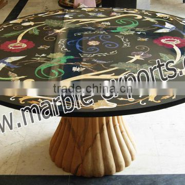 Pietra Dura Marble Inlay Dining Table Set, Marble inlay dinning table set